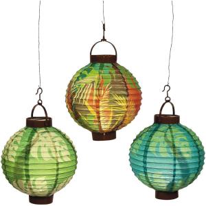Fun Express Luau Leaf Light-Up Hanging Paper Lanterns – Tiki & Tropical Party Decor – Perfect for Summer Celebrations & Events – 3 Pieces
