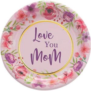 Fun Express Mother’s Day Party Floral Paper Dessert Plates – Floral Theme Disposable Dessert Paper Plates – Love You Mom Dinnerware Party Supplies Tableware for Birthday Baby Shower – 8 Pieces