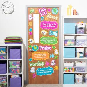 Fun Express Psalm 100 Sunday School Classroom Door Decorating Kit – Inspirational Christian Religious Theme Vibrant Designs & Scripture – Perfect for Classroom Church or Faith-Based Decor – 33 Pieces