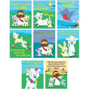 Fun Express Psalm 23 Poster Set – Inspirational Bible Classroom Wall Decor for Sunday School Religious Studies & Christian Teachings – Motivational Educational Posters with Psalm Verses – 8 Pieces