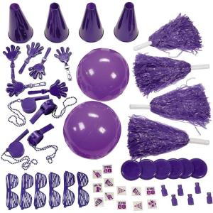 Fun Express Purple School Spirit Assortment – Bulk 50 Piece Set – Hand clappers, Whistles, megaphones, pom-poms and More – School Spirit Supplies