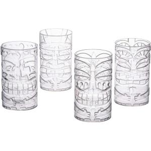 Fun Express Set of 8 Clear Tiki Plastic Mug Cups – each holds 14 oz – Luau Party Supplies