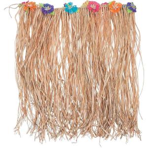 Plus Size Hula Skirt for Women, Raffia Grass with Hibiscus Flowers – Luau, Hawaiian, Tiki Party and Halloween Costume Multicolored
