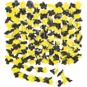 Yellow & Black Hawaiian Flower Leis – 38″ x 2.5″ ( Pack of 12) – Premium Polyester, Vibrant & Durable Tropical Lei Necklaces – Perfect for Luau & Hawaiian Party
