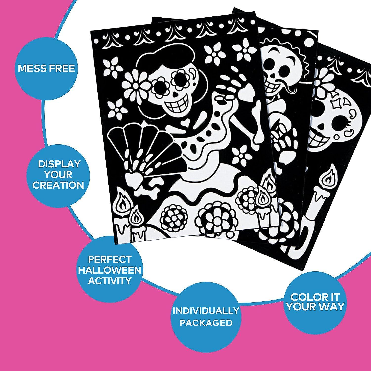 imageFun Express Color Your Own Fuzzy Day of The Dead Posters 85quot x 11quot Set for Kids Crafts and Fun Home Activities Creative Halloween Decor 24 Pieces