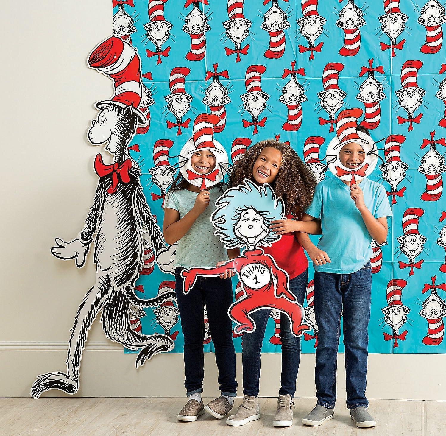 imageFun Express Dr Seuss Cat in The Hat Jointed Cardboard Cutouts 3 Pack Premium Party Decorations for Classroom Birthday Baby Shower Thing 1 Thing 2 Bulletin Board Decor for Teachers ampamp Parents