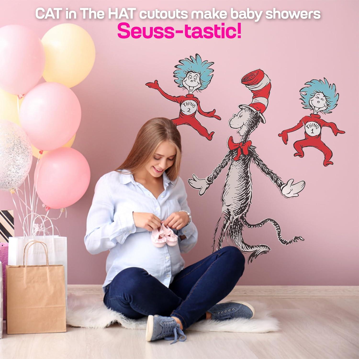 imageFun Express Dr Seuss Cat in The Hat Jointed Cardboard Cutouts 3 Pack Premium Party Decorations for Classroom Birthday Baby Shower Thing 1 Thing 2 Bulletin Board Decor for Teachers ampamp Parents