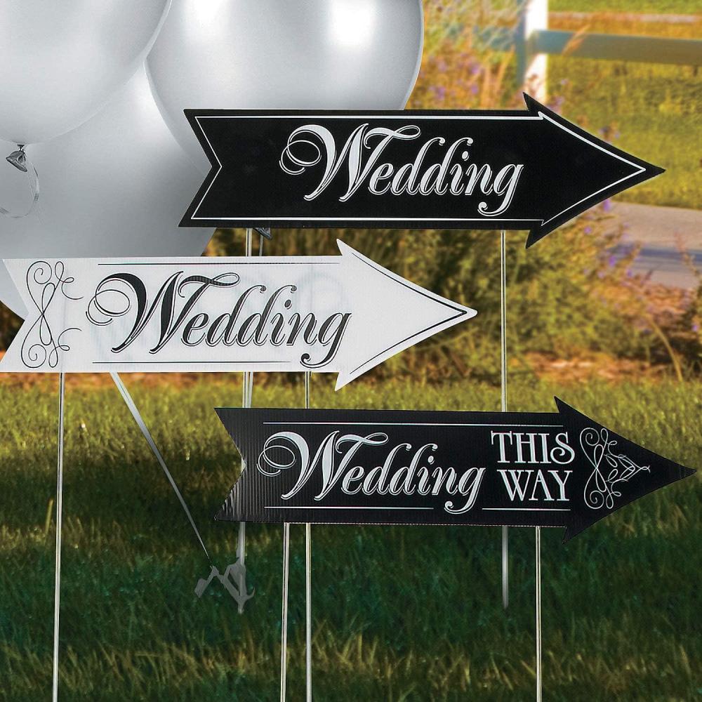 imageBlack ampamp White Plastic Wedding Road Sign Kit  22quot x 7quot Pack of 3  Perfect for Guiding Guests ampamp Venue Decorations22 x 7