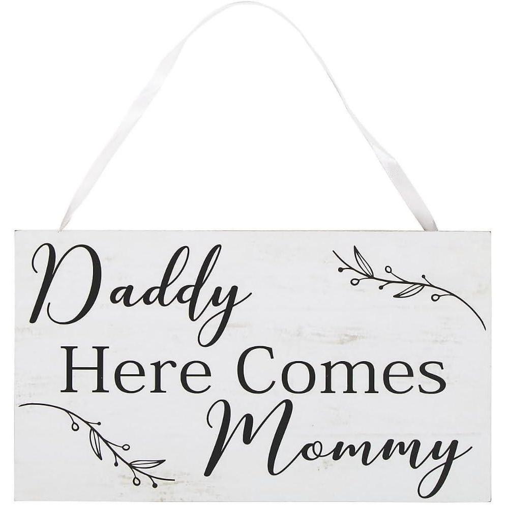 imageDaddy Here Comes Mommy Wedding Sign  Wood with Ribbon Handle  Ring Bearer Sign and Decor