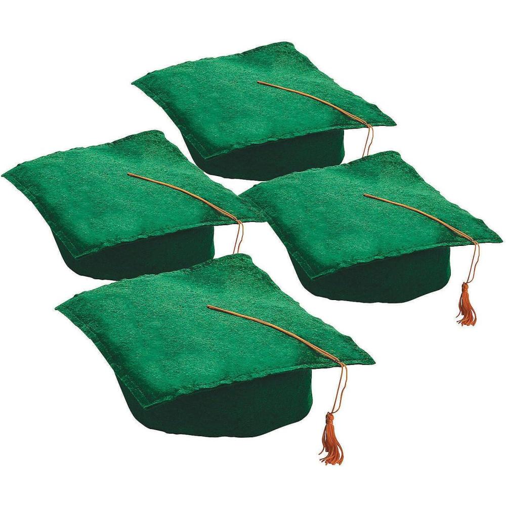 imageFun Express Bulk 12 Pieces Kids Felt Elementary Kindergarten PreSchool Graduation Mortarboard Caps FeltGreen