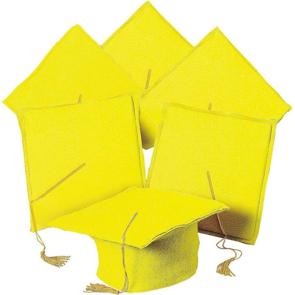 imageFun Express Bulk 12 Pieces Kids Felt Elementary Kindergarten PreSchool Graduation Mortarboard Caps FeltYellow