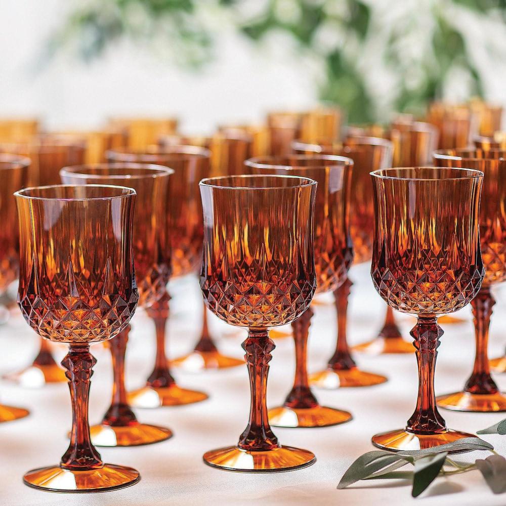 imageFun Express Bulk 48 Count Amber Patterned Wine Glasses Plastic Great For Thanksgiving Bridal and Wedding Showers and Other Fall or Boho Themed Events