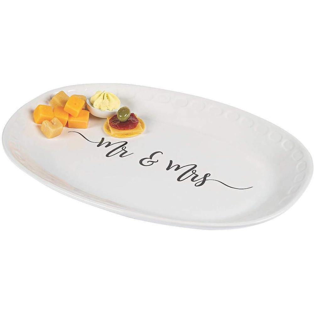 imageFun Express Mr ampamp Mrs Ceramic Serving Platter  Elegant Wedding ampamp Home Dcor  Stylish Durable Design for Serving ampamp Display  Perfect for Newlyweds Anniversaries ampamp Special Occasions  White 1 Piece