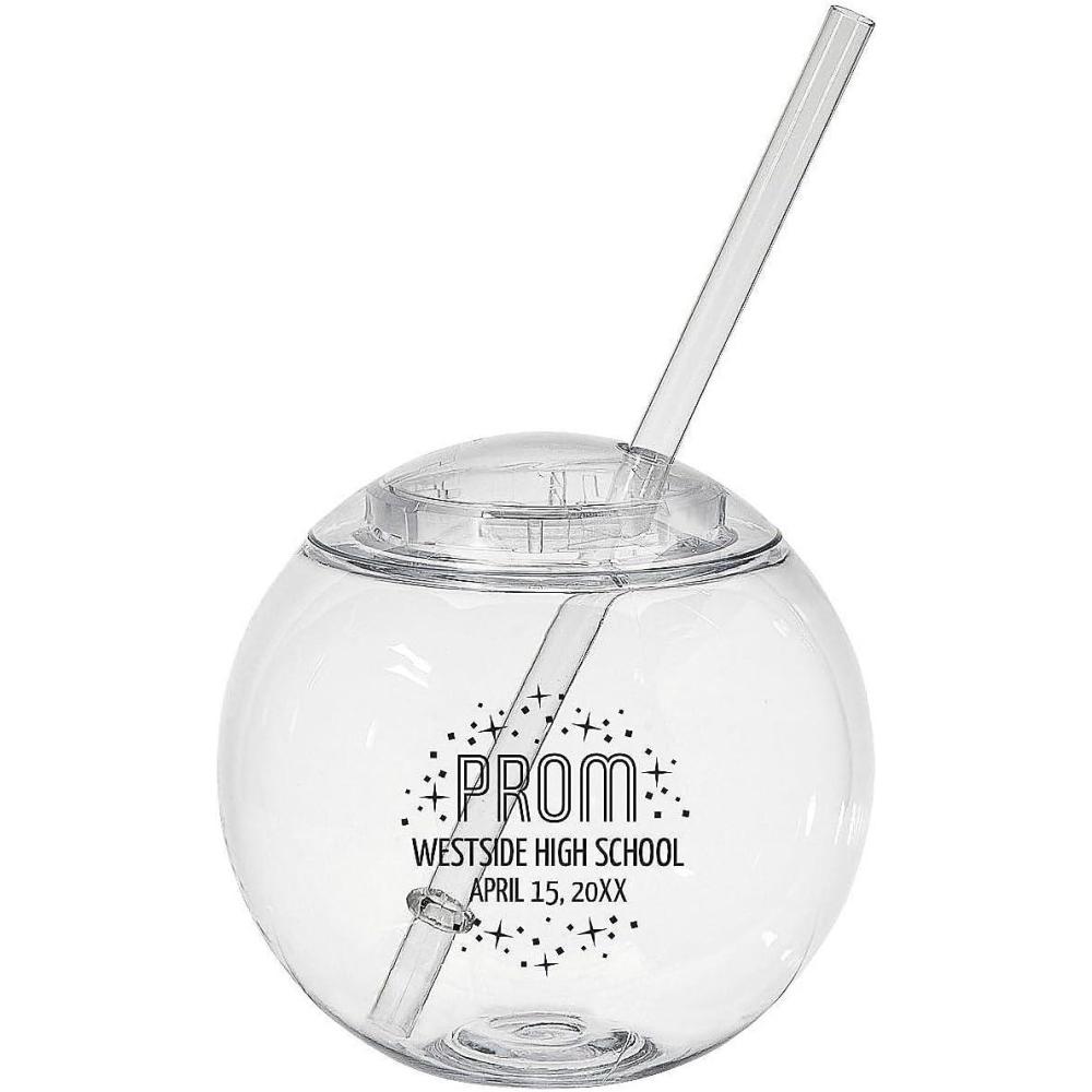 imageFun Express Personalized Prom Clear Round Reusable Plastic Cups with Lids ampamp Straws  15 oz 50 Ct