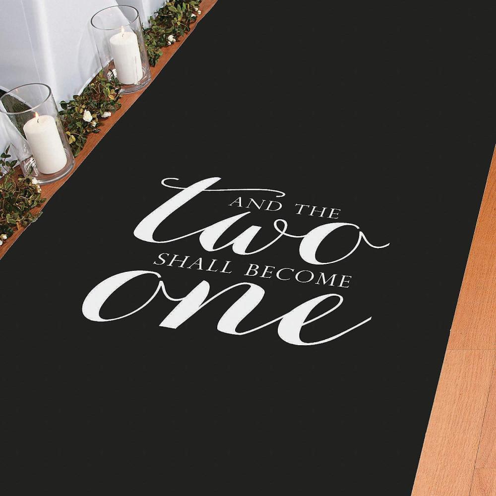 imageFun Express The Two Become One Wedding Aisle Runner  White with Black Lettering  Great for Both Modern and Traditional Ceremonies 100 Feet LongBlack