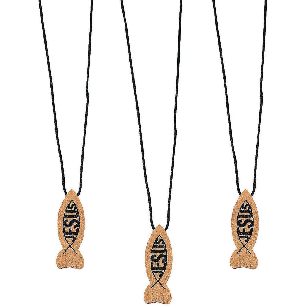 imageFun Express Wooden Jesus Fish Necklaces Set  Religious Jewelry for Church VBS Sunday School Handouts ampamp FaithBased Events  Ideal for Spiritual Celebrations Religious Gifts and Worship  12 Pieces