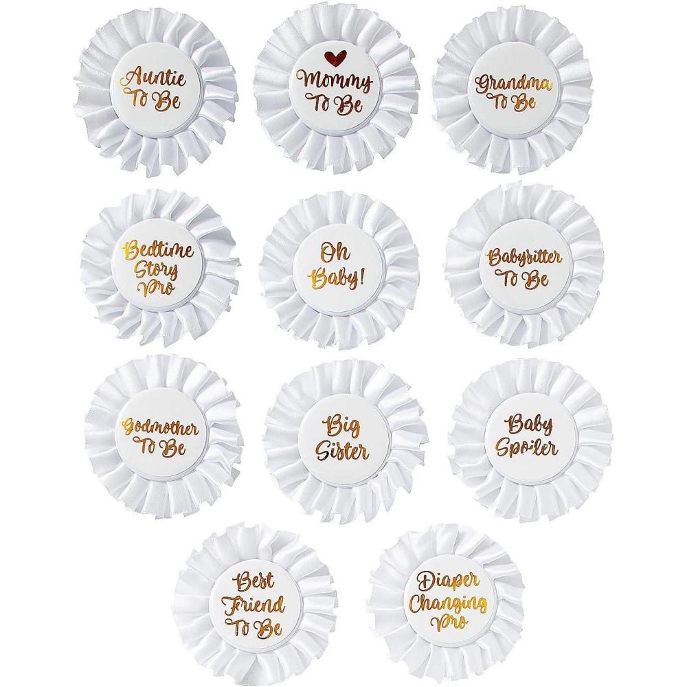 imageGold ampamp White Baby Shower Badges  12 Pieces