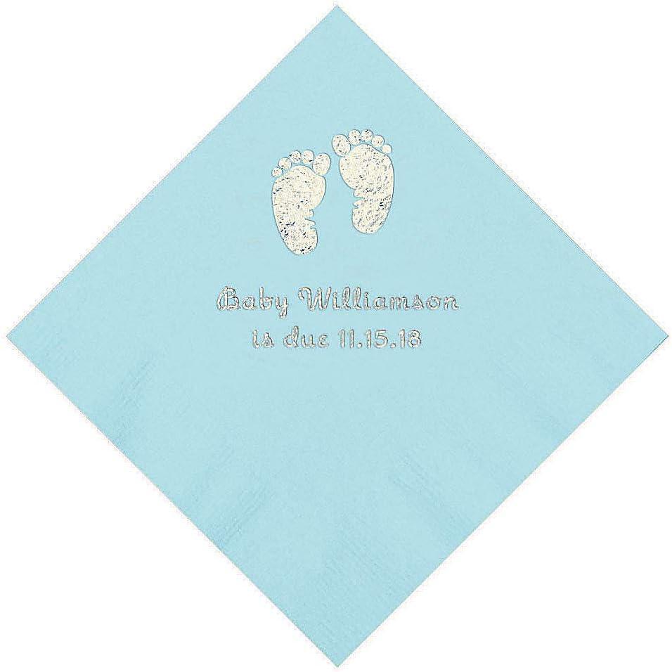 imageLight Blue Baby Feet Personalized Napkins with Silver Foil  Beverage  Party Supplies  50 Pieces