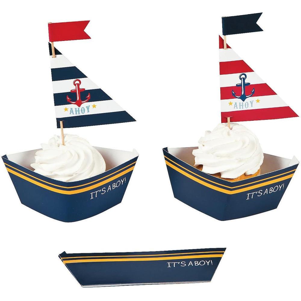 imageNautical Baby Boy Shower Cupcake Collars and Cupcake Toppers Cupcake Picks Decoration Set 50 Sets Its a Boy Baby Shower Party Supplies Nautical Baby Shower Decoration