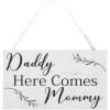Daddy Here Comes Mommy Wedding Sign – Wood with Ribbon Handle – Ring Bearer Sign and Decor
