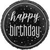 Glitzy Happy Birthday Party 18″ Black, Silver & Gold Mylar Balloon