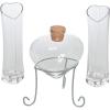Heart Shaped Glass Sand Ceremony Set (4 Piece kit) Includes Heart Bottle with Cork, vases and a Metal Stand