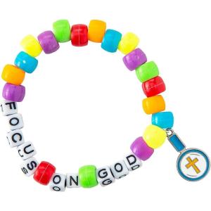 Fun Express 2 3/4″ Zoom in VBS Pony Bead Bracelet Craft Kit – Makes 12, Vacation Bible School Supplies