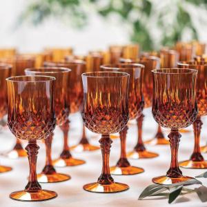 Fun Express Bulk 48 Count Amber Patterned Wine Glasses, Plastic, Great For Thanksgiving, Bridal and Wedding Showers and Other Fall or Boho Themed Events