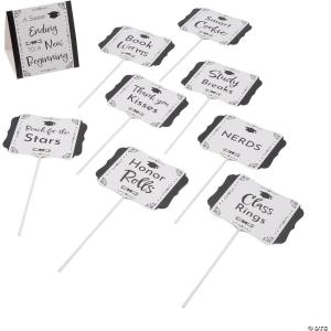Fun Express Graduation Candy Buffet Stick Signs – 9 Piece – Black