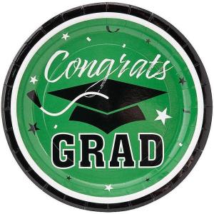 Fun Express Green Congrats Grad Paper Dessert Plates – Disposable Dinner Dessert Plates for Congrats Grad Party Decorations – Graduation Party Supplies – 25 Pieces