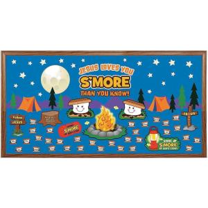 Fun Express Jesus Loves You S’More Bulletin Board Set – Religious VBS and Sunday School Decor – VBS Vacation Bible School Supplies/Decor – 103 Pieces