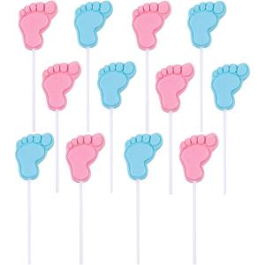 Fun Express Novelty Themed Individually Wrapped Lollipops, 12 Pieces, Baby Feet, Pink and Blue, Baby Shower Favors