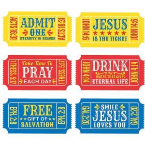Fun Express Religious Giant Carnival Ticket Cutouts – Party Decor – VBS Vacation Bible School Supplies/Decor – 6 Pieces