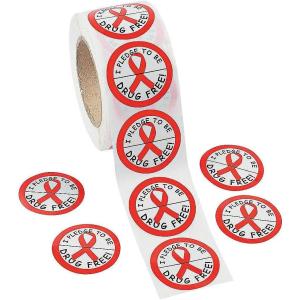 Fun Express Teacher Stickers Red Ribbon Week Drug Free Stickers 500 Pack – Premium Sticker Roll for Students | School Campaign Supplies for Classroom Awareness Activities & Prevention Materials