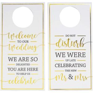 Fun Express Wedding Hotel Door Hangers 8.5 inch – Double-Sided Do Not Disturb Signs for Wedding Party Decor – Perfect for Celebrations – 24 Pieces – White & Gold