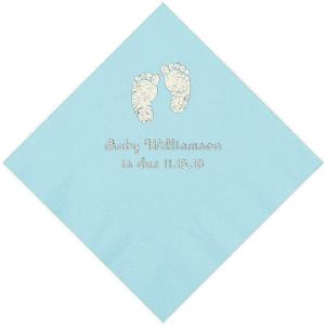 Light Blue Baby Feet Personalized Napkins with Silver Foil – Beverage – Party Supplies – 50 Pieces