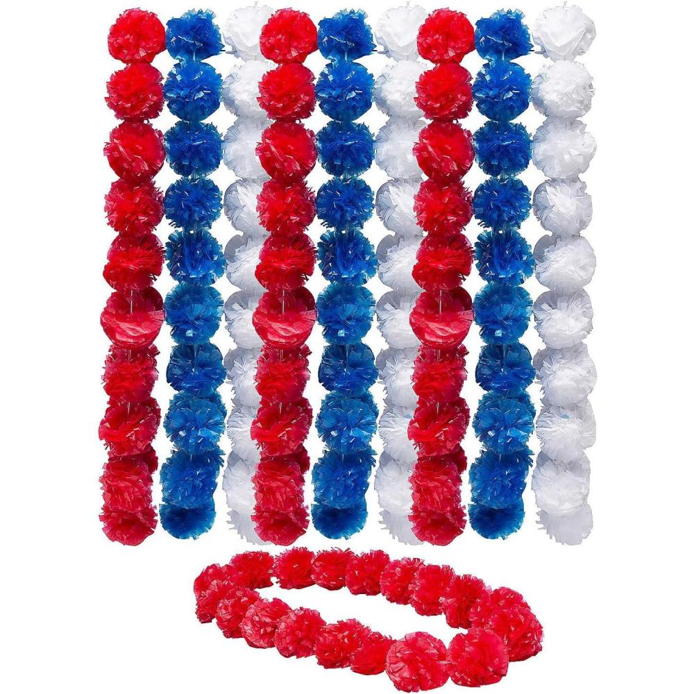 imageFun Express 3 Ft Patriotic Pom Pom Red White ampamp Blue Plastic Leis  12 Pieces