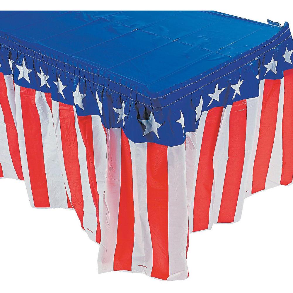imageFun Express American Flag Patriotic Table Skirt Disposable Plastic  4th of July Party Supplies  1 Piece