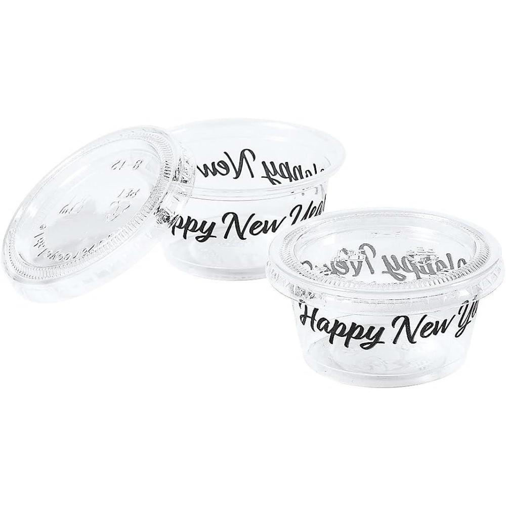 imageFun Express Small Happy New Year Plastic Gelatin Shot Cups with Lids  100 Ct
