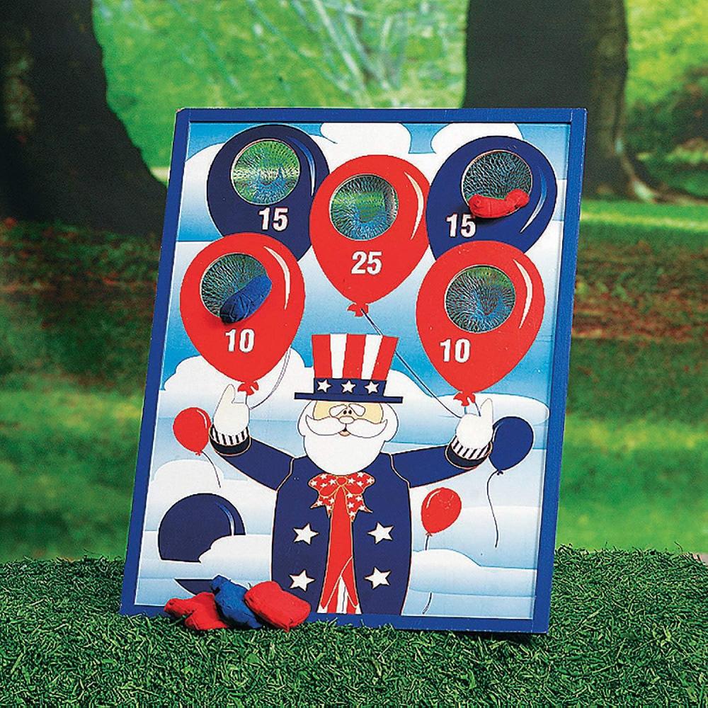 imagePatriotic Bean Bag Toss Game Wood Base with 5 Bean Bags USA Fourth of July Party Activities