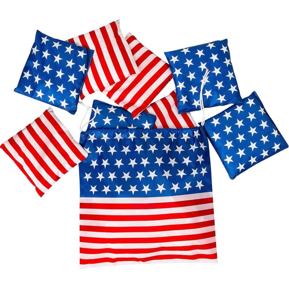 imagePatriotic Cornhole Stars ampamp Stripes Bean Bags with Drawstring Bag  6quot Bean Bags with 12quot Drawstring Bag Set of 9  Perfect for Backyard BBQs Fourth of July Parties and Other Patriotic Events