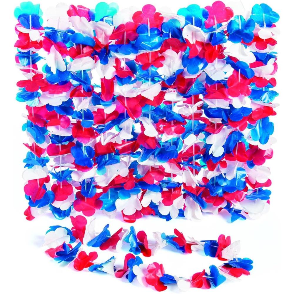 imagePatriotic Lei Assortment Bulk Set of 50  Red White and Blue Flower Leis Assortment  4th of July and Memorial Day Supplies