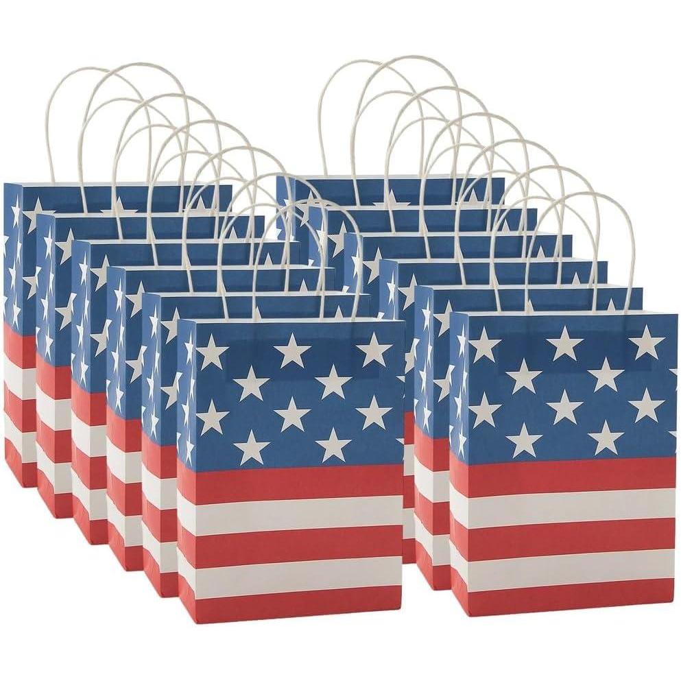 imageTraditional American Flag Kraft Paper Gift Bags Medium 6 12quot x 9quot  12 Pieces