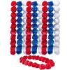 Fun Express 3 Ft. Patriotic Pom Pom Red, White & Blue Plastic Leis – 12 Pieces