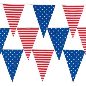 100 Ft. x 18″ Stars & Stripes Patriotic USA Plastic Pennant Hanging Banner Decoration, Great for Memorial Day, 4th of July, Veterans Day and any Patriotic Event