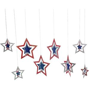 11 1/2″, 12″ 3D Patriotic Hanging Star Ceiling Decorations, 8 Pieces