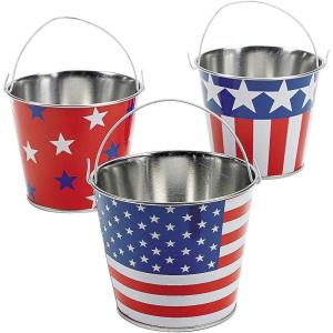2 3/4″ x 3 1/4″ USA American Flag Buckets, 12 Pieces, Great for Memorial Day, 4th of July, Veterans Day and Any Patriotic Event
