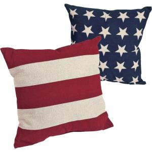 Fun Express 14″ x 14″ Patriotic Stars and Stripes Decorative Pillow Set, 2 Piece, American and Americana Decor, Great for Memorial Day, 4th of July, Veterans Day and Any Patriotic Event