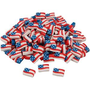 Fun Express 3/4″ x 1/2″ Bulk 144 Pieces Mini Patriotic USA Flag Rubber Erasers