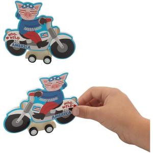 Fun Express 4 1/4″ x 3 1/4″ Patriotic Pig on a Motorcycle Pull-Back Craft Kit – Makes 12